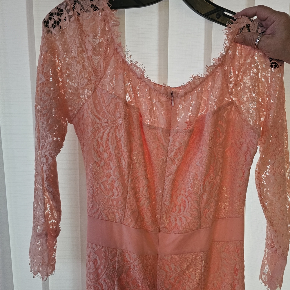 Elegant Lace Salmon ColorProm Dress